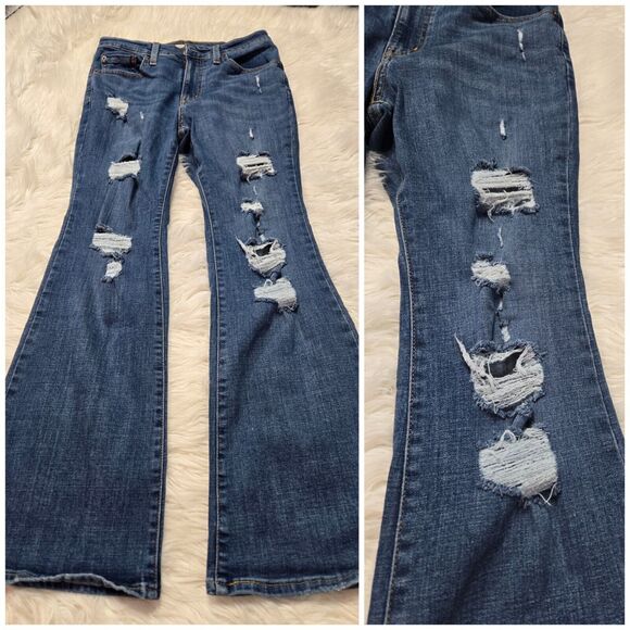 Levi's 726 High Rise Flare Distressed Stretch Jeans Size 29x29 - Picture 1 of 9